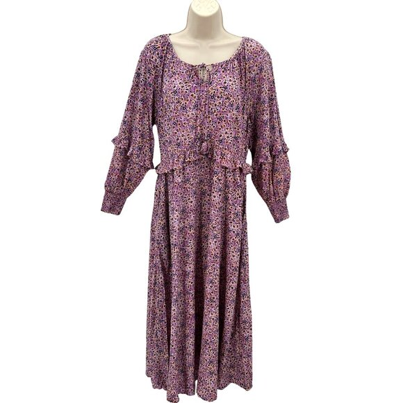 Vintage Thought Womens Prairie Ruffle Balloon Sleeve Pockets Maxi Dress Size 8 - Picture 2 of 15